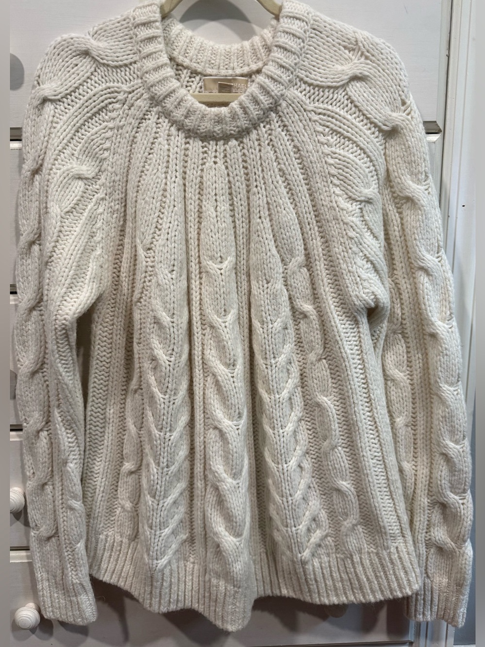 Michael Kors Oversized Cozy Cable Knit Women's Sweater - Cream sz L P2P 23 inch
